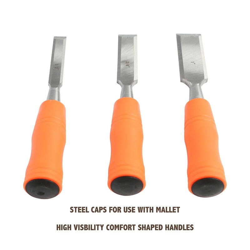 Buck Bros. Economy Chisel Set, Woodworking Tools for Home Repair Projects, Wood Chisel Sets in Â½", Â¾", and 1", Hardened Blades, Mallet-Ready Steel Caps - Image 3